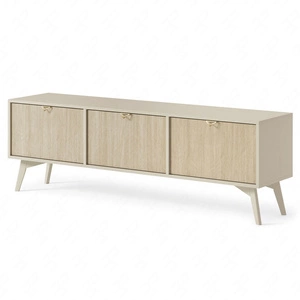 Szafka RTV Wald 158 cm beżowy / beż jodełka skandynawski design gustowny dekor jodełki na frontach eleganckie złote uchwyty