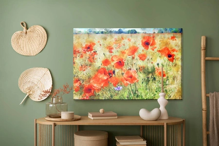 Obraz na płótnie maki na łące 100x70 cm ponadczasowa ozdoba wnętrza obraz w wyrazistej kolorystyce wysoka jakość wykonania