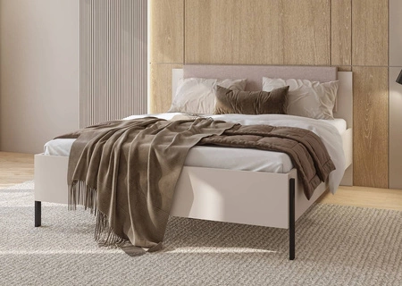 Łóżko Jukon S 160x200 cm beżowe z pojemnikiem nowoczesny styl łóżko do sypialni na metalowych czarnych nogach z tapicerowanym zagłówkiem