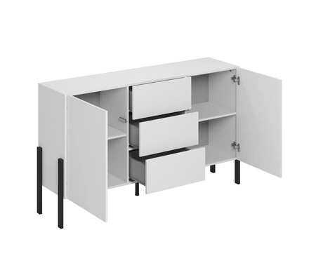 Zestaw mebli do salonu Jukon biały elegancka forma mebla w nowoczesnym stylu system otwierania push to open metalowe czarne nogi