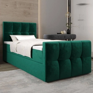 Łóżko kontynentalne Manhattan 120x200 butelkowa zieleń w nowoczesnym skandynawskim stylu z tapicerowanym zagłówkiem i zanóżkiem łóżko z pojemnikiem