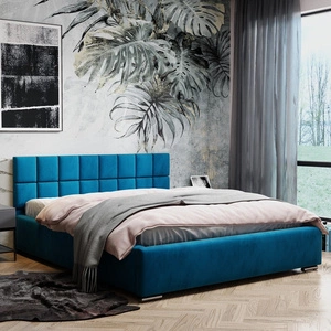 Łóżko tapicerowane Nessa 180x200 niebieskie stylowe łóżko z pojemnikiem na pościel wygodny zagłówek zachwyca eleganckim designem