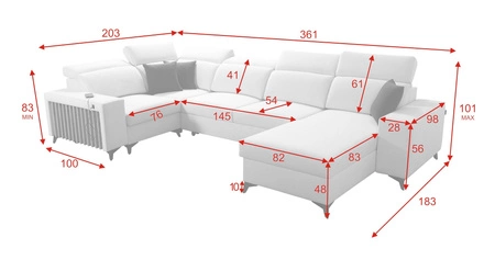 Narożnik z funkcją spania Kelly IV brązowy prawostronny pleciony komfortowy narożnik regulowane zagłówki bok wykończony lamelami