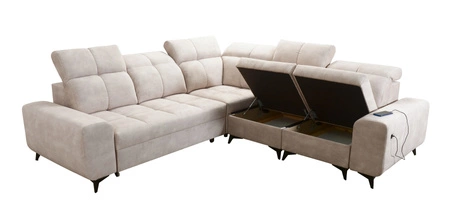 Narożnik z funkcją spania Buffalo III brązowy prawostronny komfortowy narożnik o estetycznym wykończeniu z pojemnikami na pościel