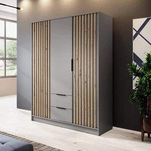 Szafa Aspen 155 cm szara / lamele w kolorze dąb artisan nowoczesny design mebla drzwi szafy ozdobione lamelami