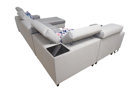 Narożnik z funkcją spania Hampton IV morski prawostronny funkcjonalny narożnik z dostawką która sprawdzi się jako podnóżek