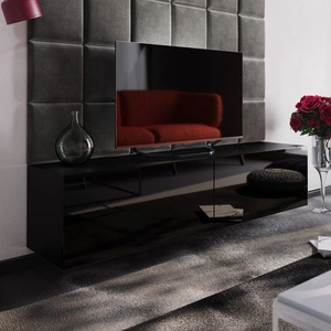 Szafka RTV Neve 188 cm czarny połysk idealna szafka do salonu dla miłośników nowoczesnych aranżacji o eleganckim charakterze