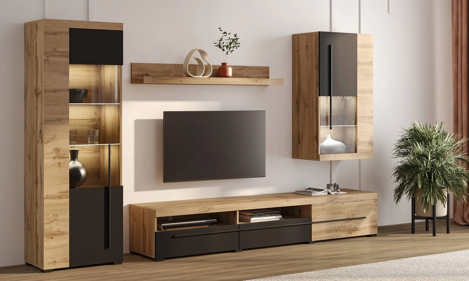 Meblościanka Roger w kolorze dąb wotan / czarny