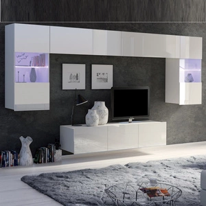 Meblościanka Apulia II biały połysk wyjątkowo stylowa meblościanka proste bryły wpisujące się w każde wnętrze