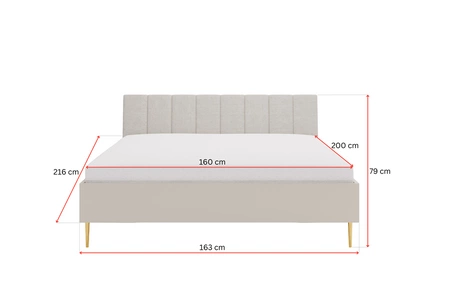 Zestaw mebli do sypialni Belluna beżowy eleganckie meble w nowoczesnym stylu złote dodatki łóżko z tapicerowanym zagłówkiem