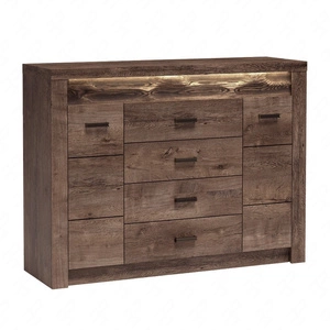 Komoda z szufladami Indiana 137 cm jesion ciemny elegancka stylistyka komody ozdobna deska na froncie komody oświetlona LED