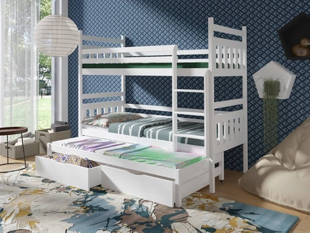 Łóżko piętrowe Hania 3 osobowe 80x190 cm idealne do pokoju dziecka oszczędza metraż zajmuje przestrzeń łóżka pojedynczego