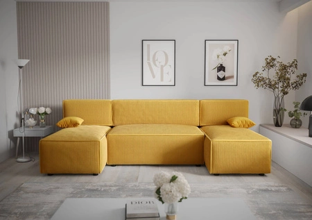 Narożnik z funkcją spania Brandon U miodowy pojemnik na pościel trójwymiarowa tkanina o wyrazistych prążkach