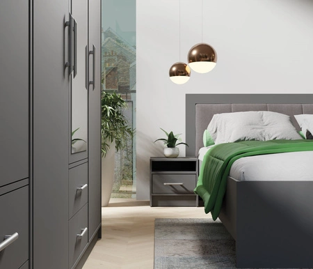 Łóżko Caspe 160x200 cm antracyt z pojemnikiem idealne łóżko do sypialni z częściowo tapicerowanym zagłówkiem