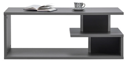 Zestaw mebli do salonu Yugo w kolorze szary popiel / biały połysk asymetryczne bryły tworzące nowoczesne i funkcjonalne aranżacje