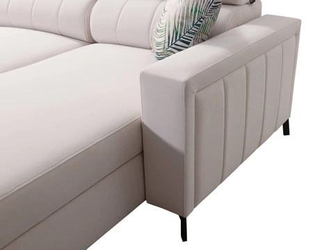 Narożnik z funkcją spania Savona VI szary popiel prawostronny elegancki i komfortowy narożnik do salonu z dwoma pojemnikami na pościel