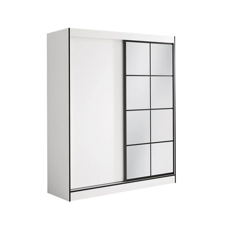 Szafa przesuwna z lustrem Osgar 180 cm biały / czarny pojemna szafa doskonale odnajdzie się w pokoju młodzieżowym lub sypialni