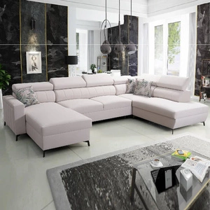 Narożnik z funkcją spania Savona VI kremowy lewostronny elegancki i komfortowy narożnik do salonu z dwoma pojemnikami na pościel