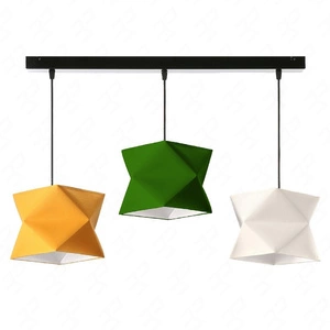 Lampa wisząca potrójna Quasar designerska lampa sufitowa do salonu z kolorowymi abażurami i czarną metalową podstawą