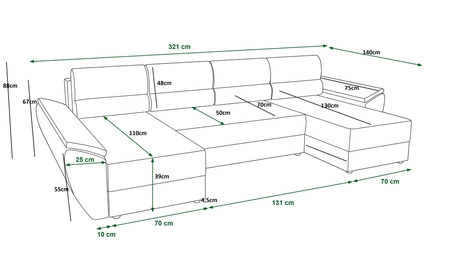 Narożnik z funkcją spania Fogu U III miodowy stylowy narożnik z podłokietnikami i pojemnikiem na pościel sztruksowa tkanina