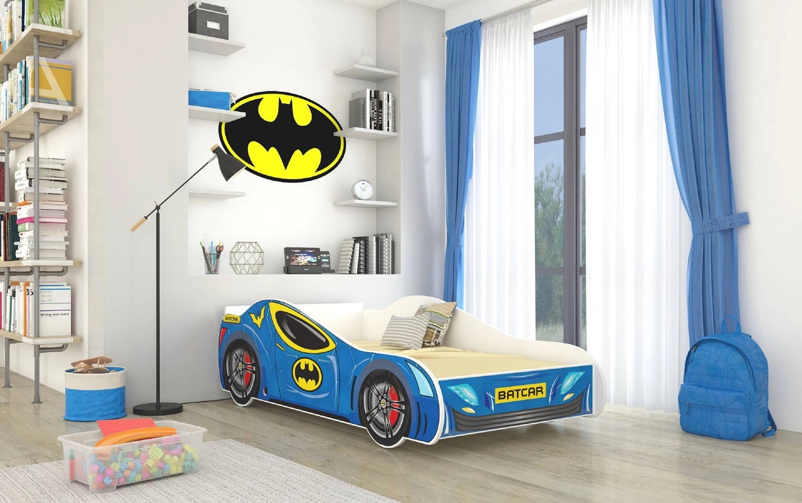 Łóżko do pokoju dziecięcego Batcar Łóżko dziecięce z materacem 
