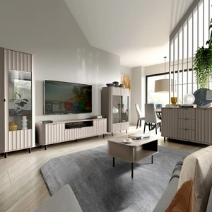 Zestaw mebli do salonu Novado clay grey stylowe meble o ponadczasowej elegancji z frezowanymi frontami czarne metalowe dodatki