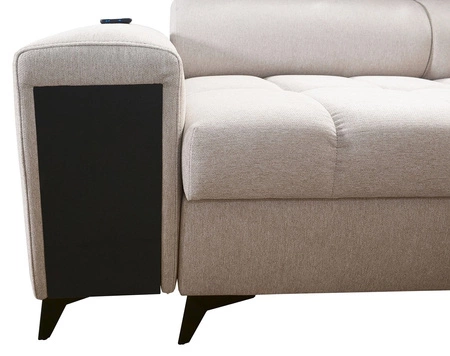 Narożnik z funkcją spania Bolmso III szary lewostronny narożnik z pojemnikami na pościel szuflada z pełnym wysuwem w boczku mebla