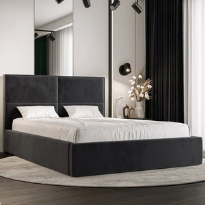 Łóżko tapicerowane Afrodyta 180x200 z pojemnikiem grafit w nowoczesnym skandynawskim stylu z wygodnym zagłówkiem