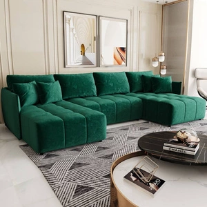 Narożnik z funkcją spania Oroso U butelkowa zieleń pojemnik na pościel tkanina typu velvet z powłoką hydrofobową ozdobne pikowania