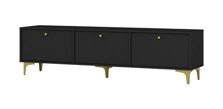 Meblościanka Kioto I czarny grafit stylowy design mebli do salonu elegancka meblościanka wsparta na metalowej złotej podstawie