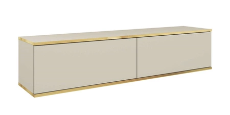 Szafka RTV wisząca Luxury 135 cm beżowa zachwyci miłośników eleganckich aranżacji w nowoczesnym stylu korpus zwieńczony złotą listwą