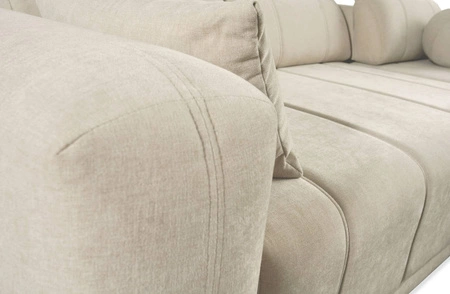 Narożnik z funkcją spania Cetara III beżowy lewostronny ergonomiczny narożnik z przesuwanym oparciem i regulowanymi zagłówkami