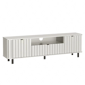 Szafka RTV Novado 196 cm biel alpejska współczesny design zaokrąglone krawędzie i dekoracyjny frezowany front w pionowe fale
