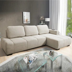 Narożnik z funkcją spania Gentle jasny beż prawostronny stylowy design narożnik rozkładany charakteryzujący się obłym kształtem