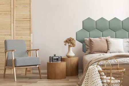 Panel tapicerowany Heksagon 30x26 cm miętowy stylowy panel ścienny welurowa tkanina modna dekoracja każdego wnętrza