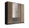 Szafa z lustrem Neri 200 cm czarna stylowe lamele zdobiące drzwi szafy pojemne szuflady uchwyty krawędziowe