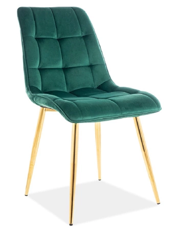 Krzesło tapicerowane Chic II 43x50 cm zielone nowoczesne oraz funkcjonalne krzesło glamour ze złotymi nogami