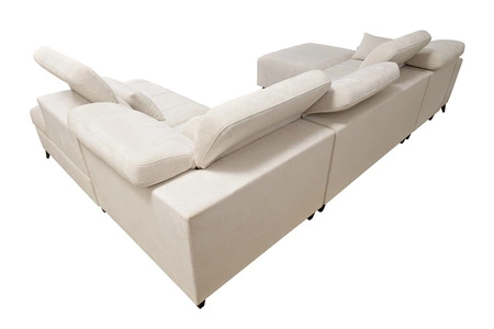 Narożnik z funkcją spania Penejos VI zielony lewostronny stylowy narożnik rozkładany z dwoma pojemnikami na pościel trwała tkanina