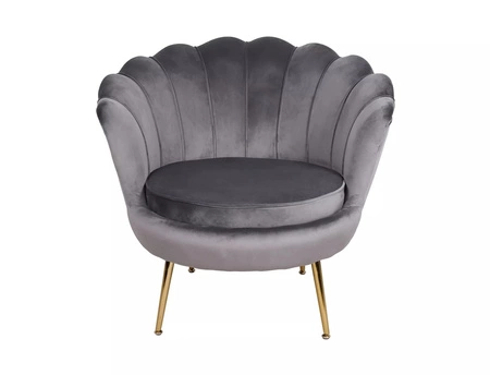 Fotel Camellia szary odporny na zaciągnięcia i zadrapania komfortowy podczas wypoczynku fotel muszelka ze złotymi nogami