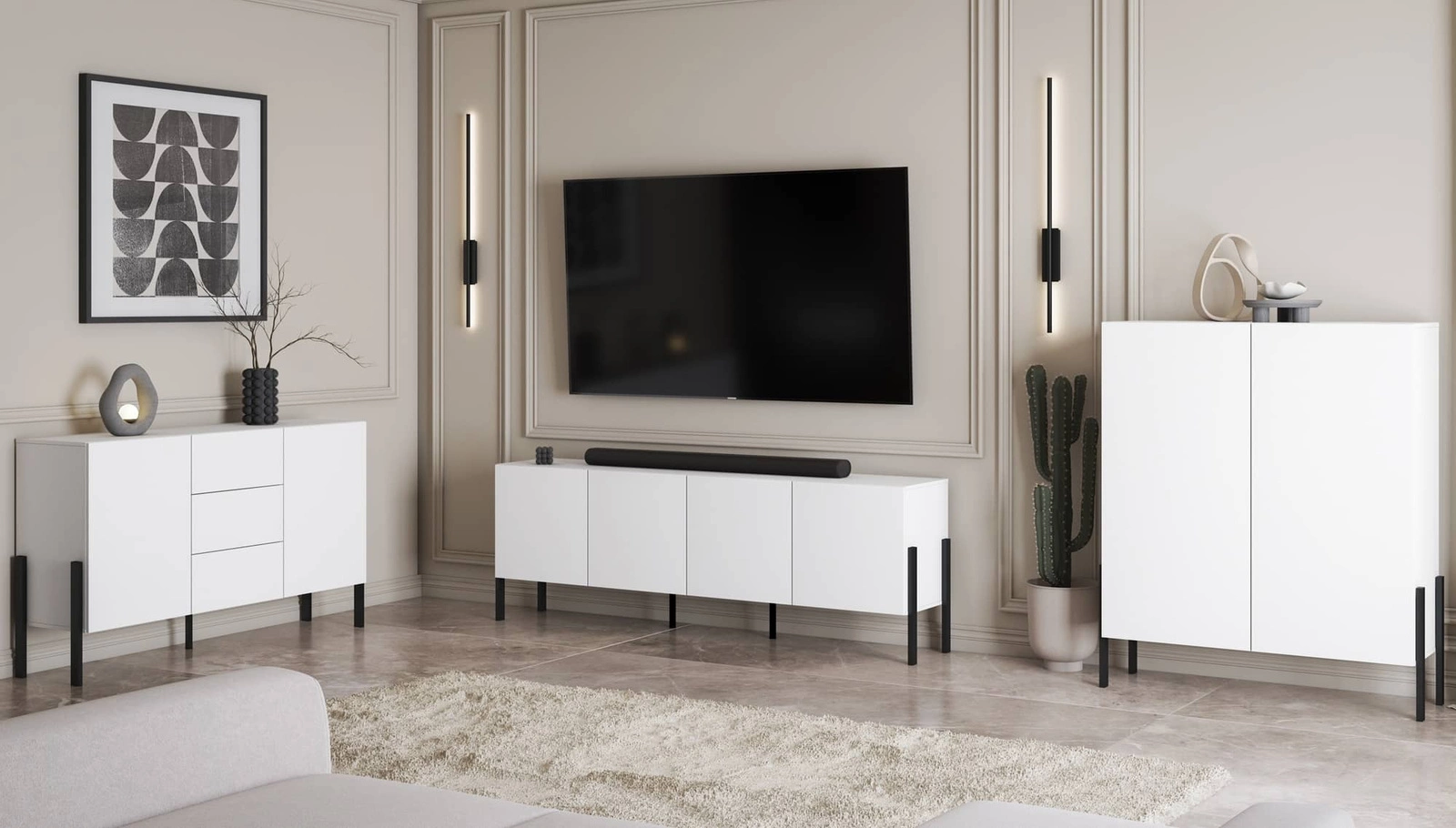 Komoda z szufladami Jukon 154 cm biała meble do salonu, sypialni