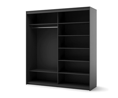 Szafa przesuwna z lustrem Trend 200 cm czarna stylowa szafa o nowoczesnym designie ryflowany front z subtelnym oświetleniem