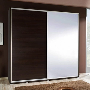 Szafa przesuwna z lustrem Penelopa 205 cm kasztan wenge nowoczesny design szafy aluminiowe prowadnice drzwi oraz system jezdny