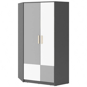 Szafa narożna Pok grafit / szary / biały / buk ibsen pojemna szafa na ubrania o nowoczesnym wyglądzie solidne wykonanie