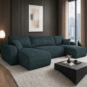 Narożnik z funkcją spania Fiesta U szary stylowy narożnik o ciekawym kształcie wytrzymała sztruksowa tkanina pojemnik na pościel