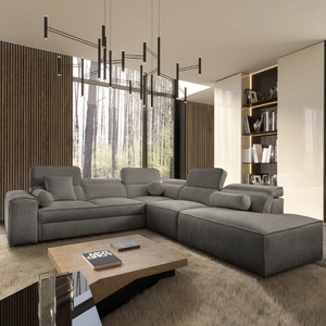 Narożnik z funkcją spania Viano IX szary prawostronny stylowy narożnik z pojemnikami na pościel idealny mebel do dużego salonu