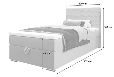 Łóżko kontynentalne Fargo 120x200 szare w nowoczesnym skandynawskim stylu z tapicerowanym zagłówkiem łóżko z pojemnikiem