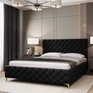 Łóżko tapicerowane Fiano 140x200 czarne stylowe łóżko z pojemnikiem na pościel wygodny zagłówek zachwyca eleganckim designem