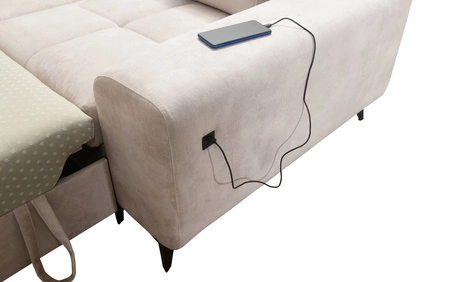 Narożnik z funkcją spania Buffalo IV oliwkowy lewostronny stylowy narożnik rozkładany z dwoma pojemnikami na pościel welurowa tkanina