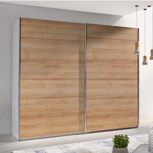 Szafa przesuwna Lux 244 cm biała / dąb riviera nowoczesny design oraz wykończenie ABS idealna szafa do sypialni lub garderoby