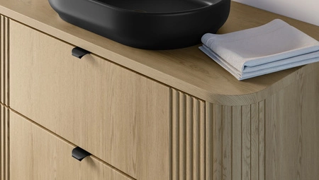 Blat do szafki łazienkowej Ovalia Cremona 100 cm dąb cremona blat z zaoblonymi krawędziami wykonany z wytrzymałej płyty MDF